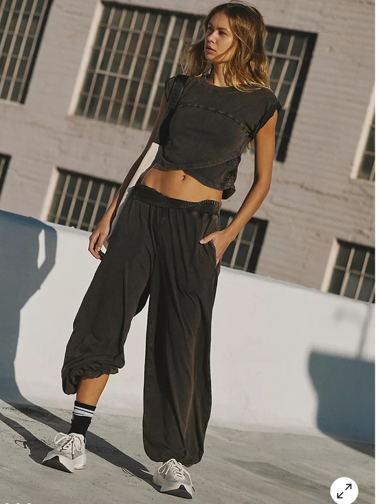 FP Movement by Free People Pants - FP Movement by Free People Washed Black Wide Leg Jumpsuit Pants